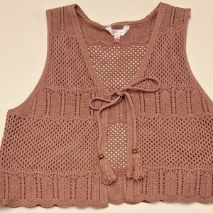 No Boundaries Brown Crochet Knit Vest